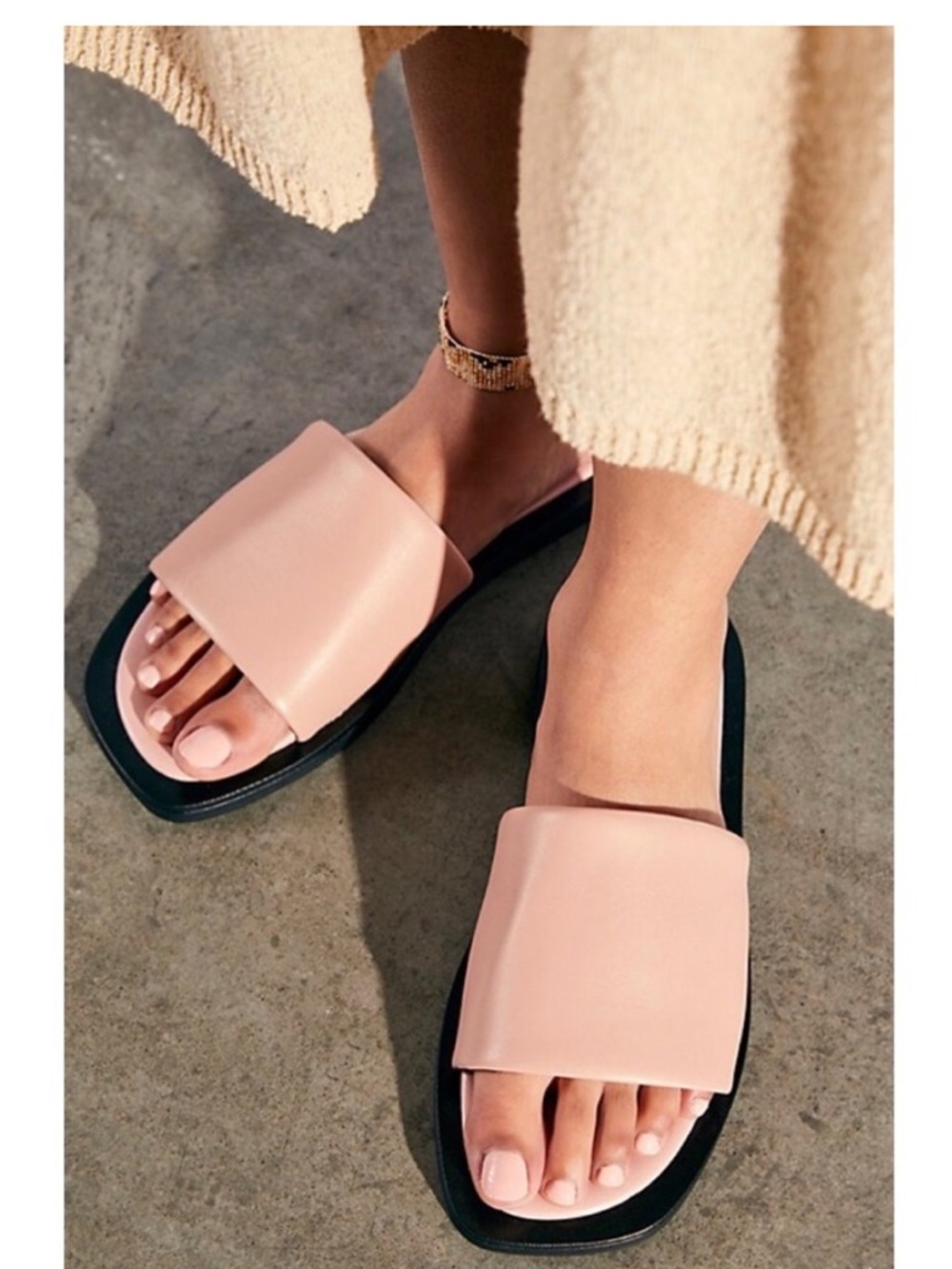 Free People Wren Leather Natural Slide. Size 6.5 US/37 EU.